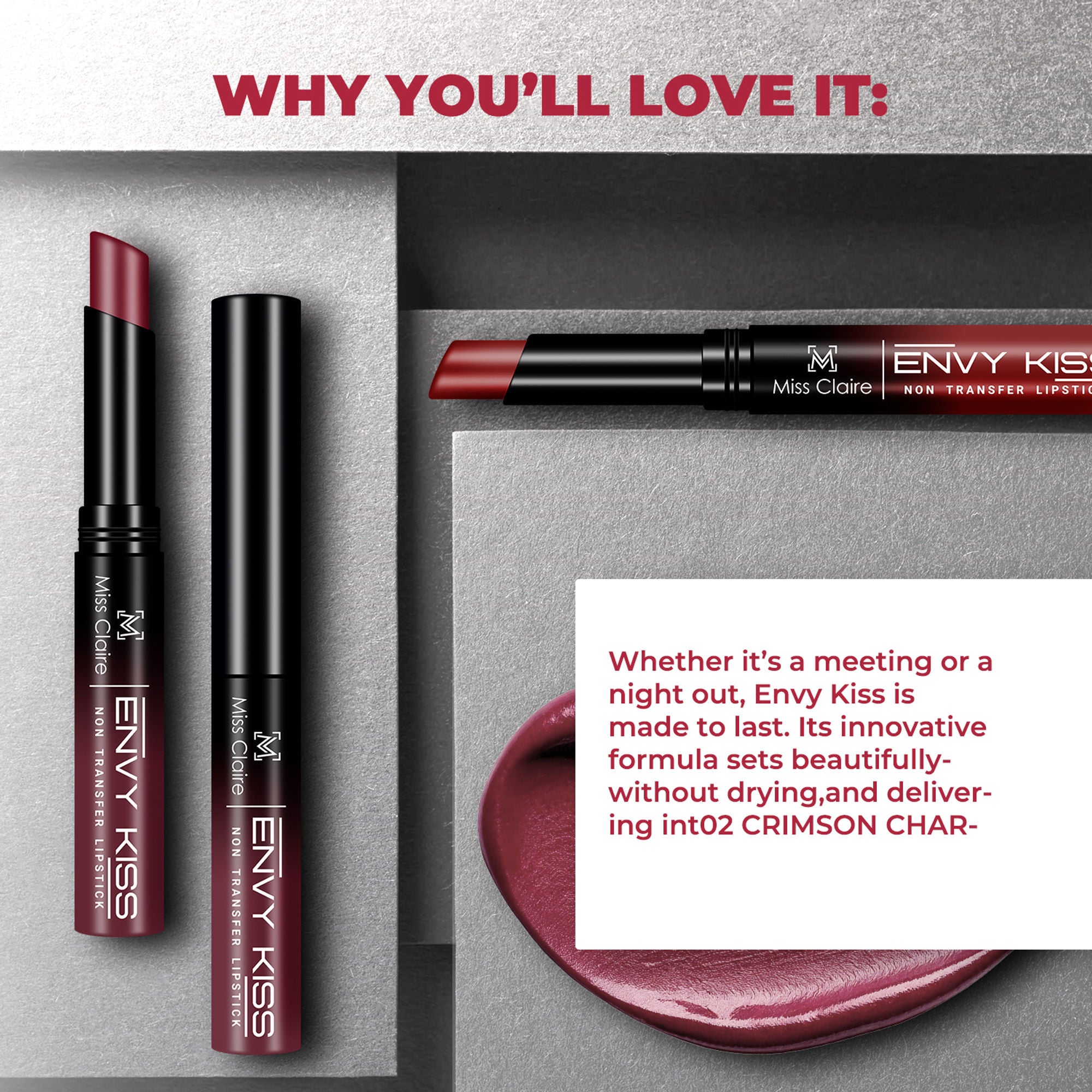 Miss Claire Envy Kiss Non Transfer Lipstick - 21 Double Date