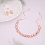 Thumbnail for Tehzeeb Creationss Rose Gold Polish Multi Colour Necklace With Pair Of Earrings - Distacart