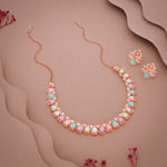 Thumbnail for Tehzeeb Creationss Rose Gold Polish Multi Colour Necklace With Pair Of Earrings - Distacart