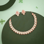 Thumbnail for Tehzeeb Creationss Rose Gold Polish Sea Green Colour Necklace With Pair Of Earrings - Distacart