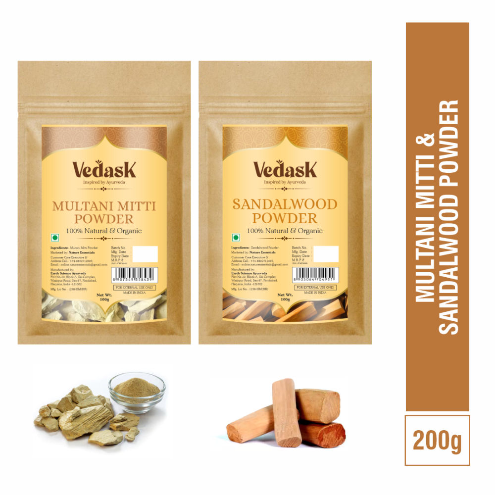 Vedask Organic Multani Mitti And SandalWood Powder Combo Pack - Dista