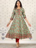 Thumbnail for Ode by House of Pataudi Floral Printed Anarkali Kurta - Distacart