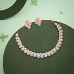 Thumbnail for Tehzeeb Creationss Rose Gold Polish Sky Blue Colour Necklace With Pair Of Earrings - Distacart