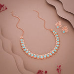Thumbnail for Tehzeeb Creationss Rose Gold Polish Sky Blue Colour Necklace With Pair Of Earrings - Distacart
