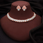 Thumbnail for Tehzeeb Creationss Rose Gold Polish Sky Blue Colour Necklace With Pair Of Earrings - Distacart