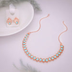 Thumbnail for Tehzeeb Creationss Rose Gold Polish Sky Blue Colour Necklace With Pair Of Earrings - Distacart