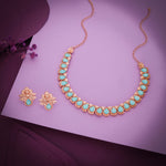 Thumbnail for Tehzeeb Creationss Rose Gold Polish Sky Blue Colour Necklace With Pair Of Earrings - Distacart