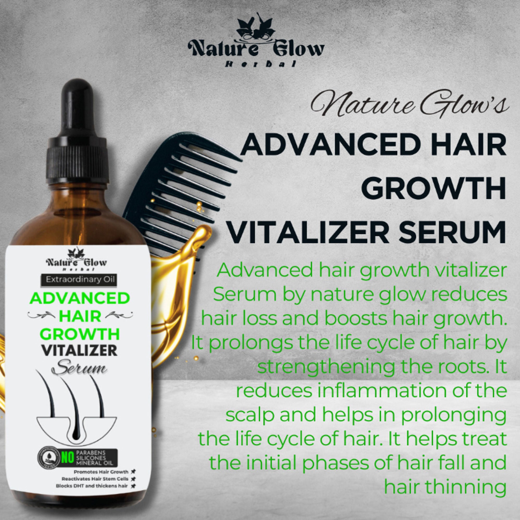 Nature Glow Herbal Advanced Hair Growth Vitalizer Serum - Distacart