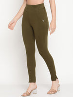Thumbnail for TAG 7 Women Olive Green Solid Ankle-Length Leggings - Distacart