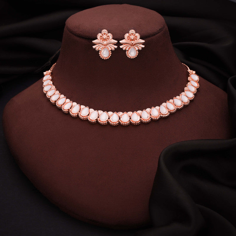 Tehzeeb Creationss Rose Gold Polish White Colour Necklace With Pair Of Earrings - Distacart
