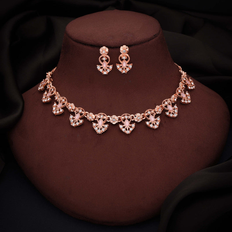 Tehzeeb Creations Gold-Polished Baby Pink Colour Necklace With Earrings - Distacart
