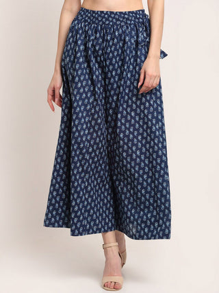 TAG 7 Women Navy Blue Ethnic Motifs Printed Flared Cotton Ethnic Palazzos - Distacart