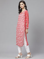 Thumbnail for ADA Women Pink & White Chikankari Embroidered Sustainable Handloom Kurta with Trousers - Distacart
