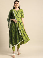 Thumbnail for All About You Women Women Green Ethnic Motifs Printed Kurta with Trousers & With Dupatta - Distacart