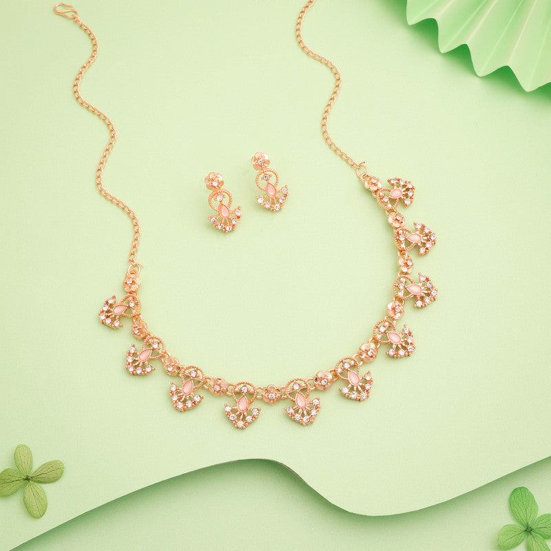 Tehzeeb Creations Gold-Polished Baby Pink Colour Necklace With Earrings - Distacart