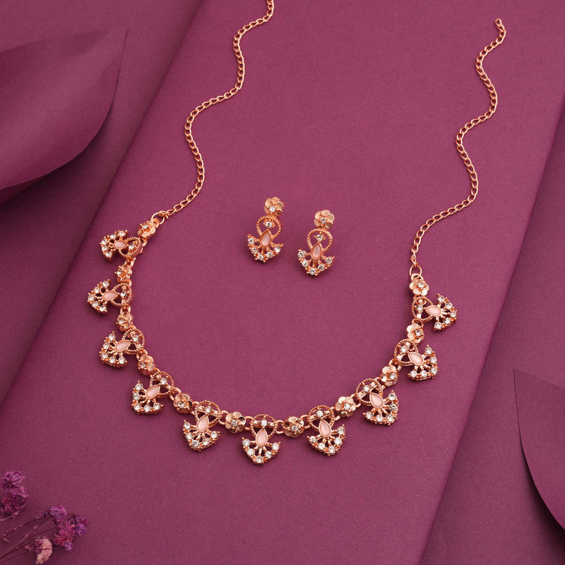 Tehzeeb Creations Gold-Polished Baby Pink Colour Necklace With Earrings - Distacart