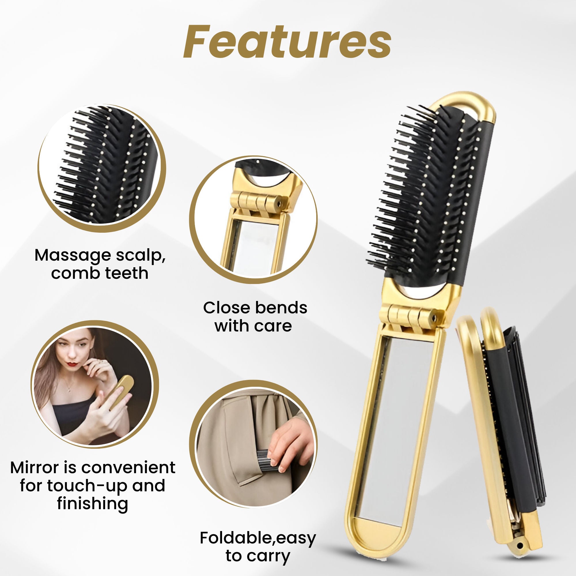 ZEYU Folding Hair Brush With Mirror - Distacart