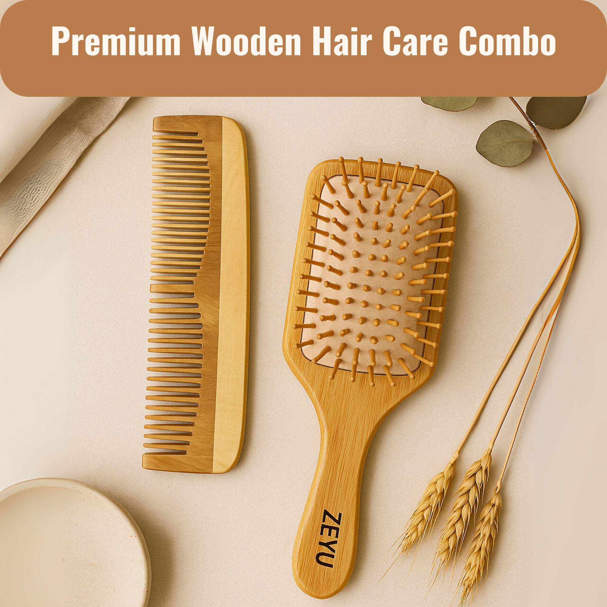 ZEYU Wooden Hair Brush And Wooden Comb With Bamboo Bristles - Distacart