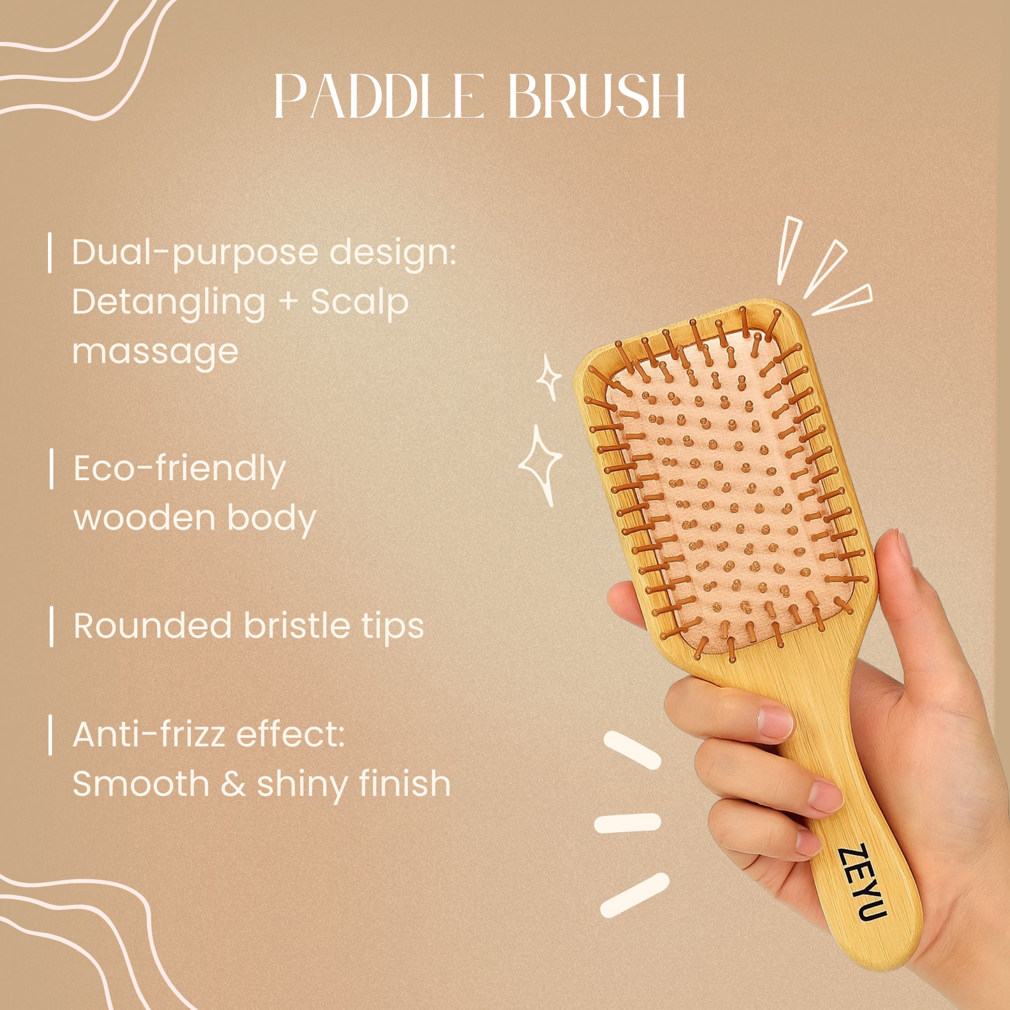 ZEYU Wooden Hair Brush And Wooden Comb With Bamboo Bristles - Distacart