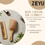 Thumbnail for ZEYU Wooden Hair Brush And Wooden Comb With Bamboo Bristles - Distacart