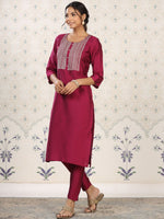 Thumbnail for Ode by House of Pataudi Yoke Design Embroidered Kurta with Trousers - Distacart