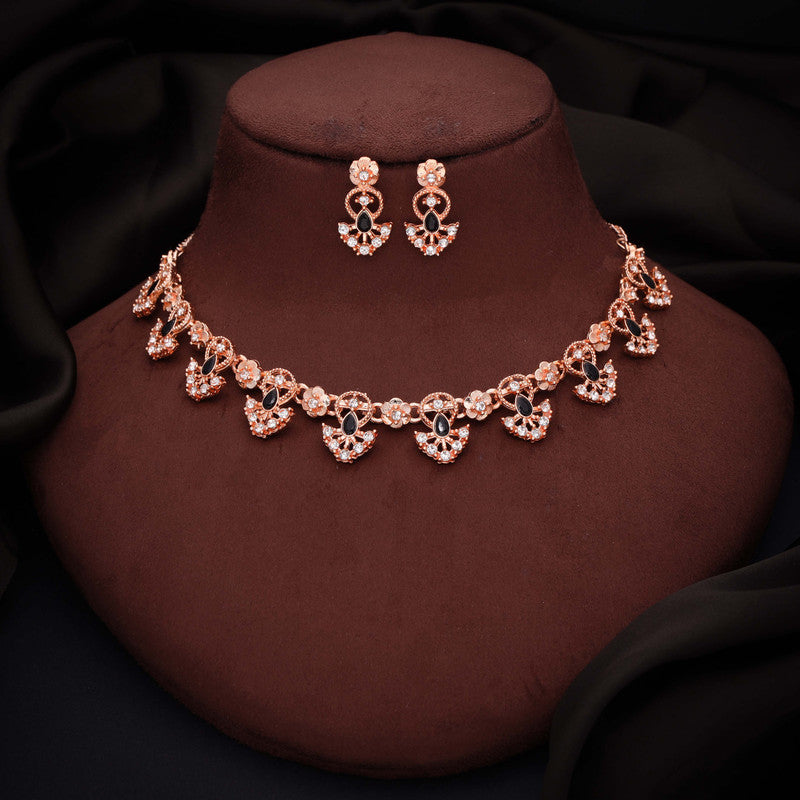 Tehzeeb Creations Gold-Polished Black Colour Necklace With Earrings - Distacart
