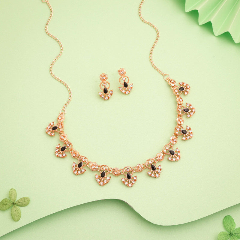 Tehzeeb Creations Gold-Polished Black Colour Necklace With Earrings - Distacart