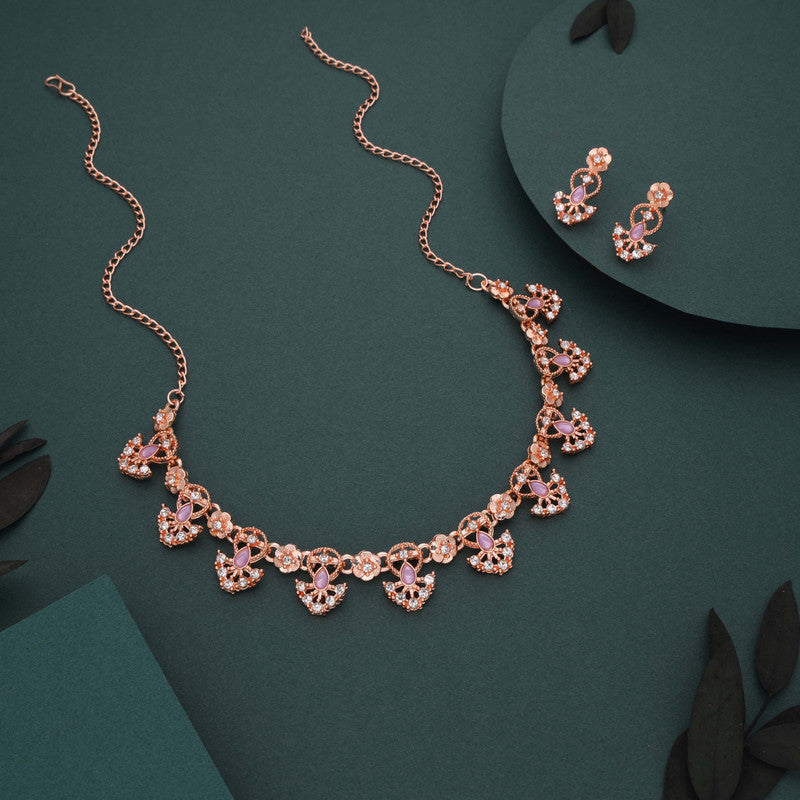 Tehzeeb Creations Gold-Polished Lavender Colour Necklace With Earrings - Distacart