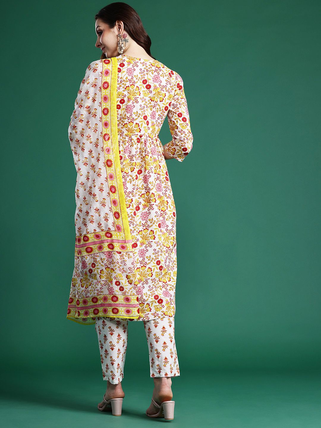 Indo Era Floral Printed Pure Cotton Kurta with Palazzos & Dupatta