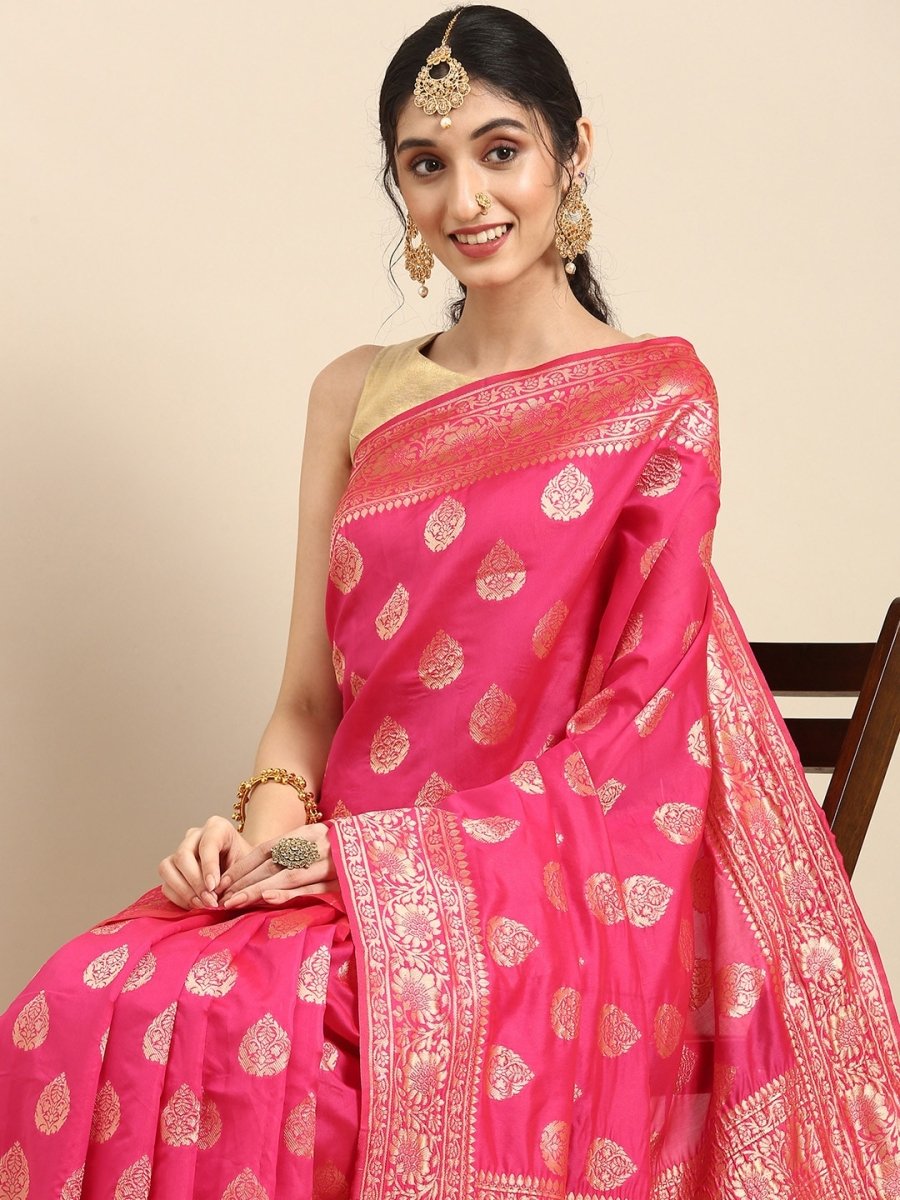Anouk Pink & Gold-Coloured Woven Design Pure Silk Heavy Work Banarasi Saree - Distacart