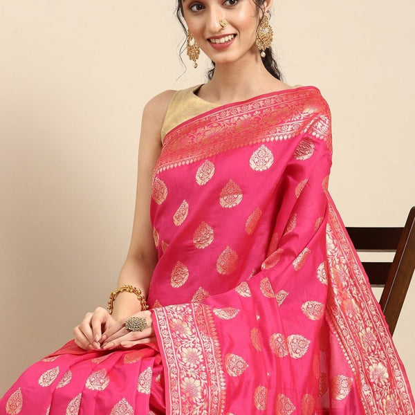 Anouk Pink & Gold-Coloured Woven Design Pure Silk Heavy Work Banarasi Saree - Distacart