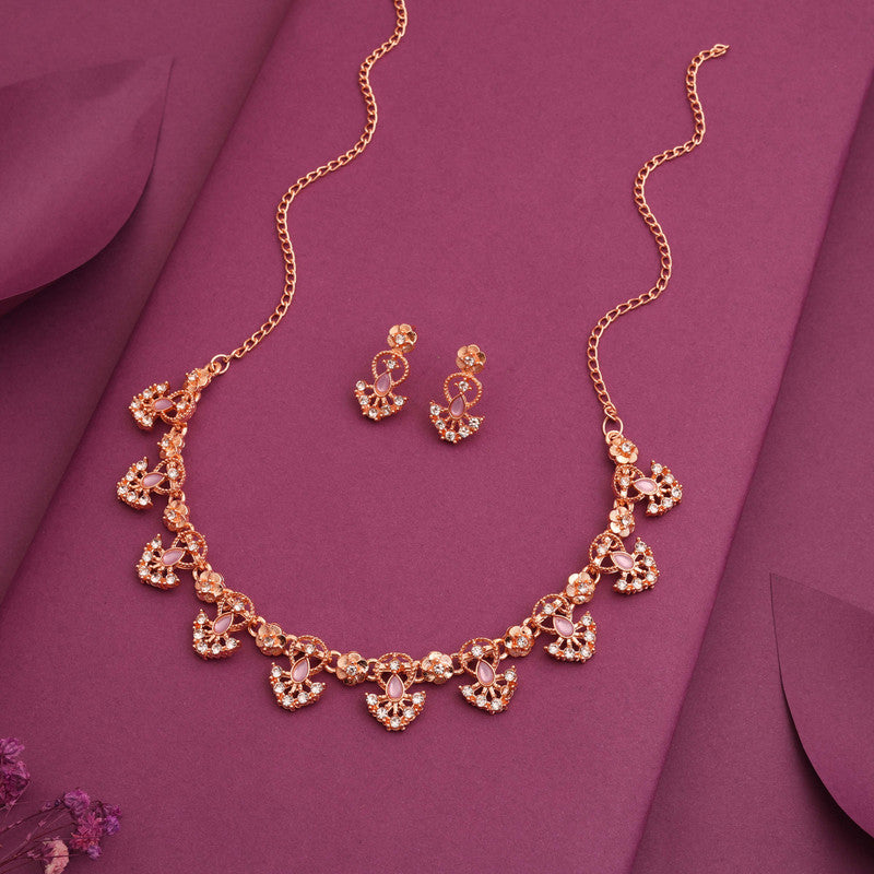 Tehzeeb Creations Gold-Polished Lavender Colour Necklace With Earrings - Distacart
