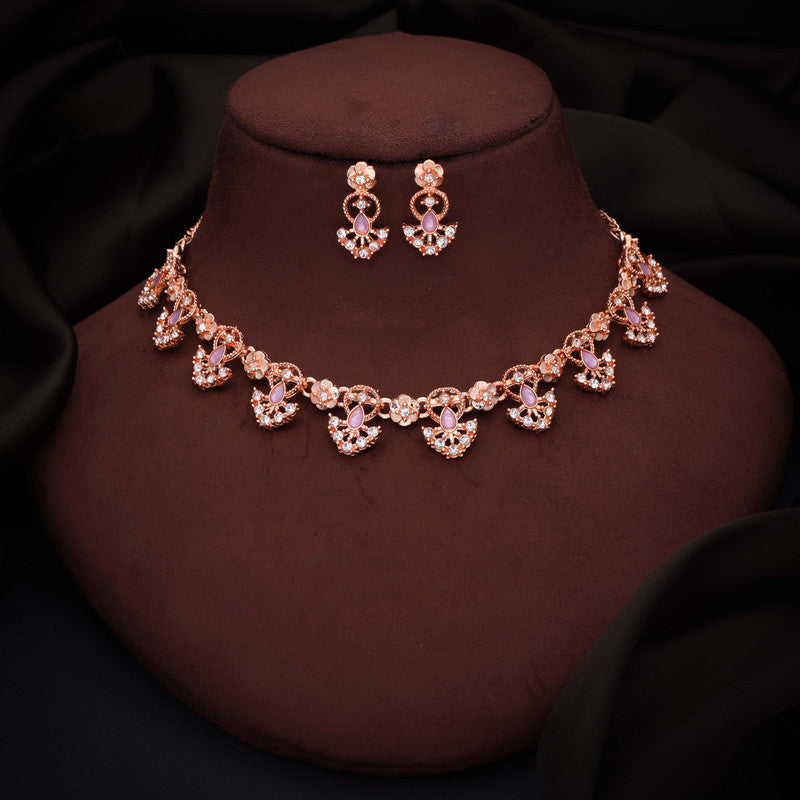 Tehzeeb Creations Gold-Polished Lavender Colour Necklace With Earrings - Distacart