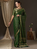 Thumbnail for Anouk Green & Gold-Toned Woven Design Zari Pure Georgette Kanjeevaram Saree - Distacart