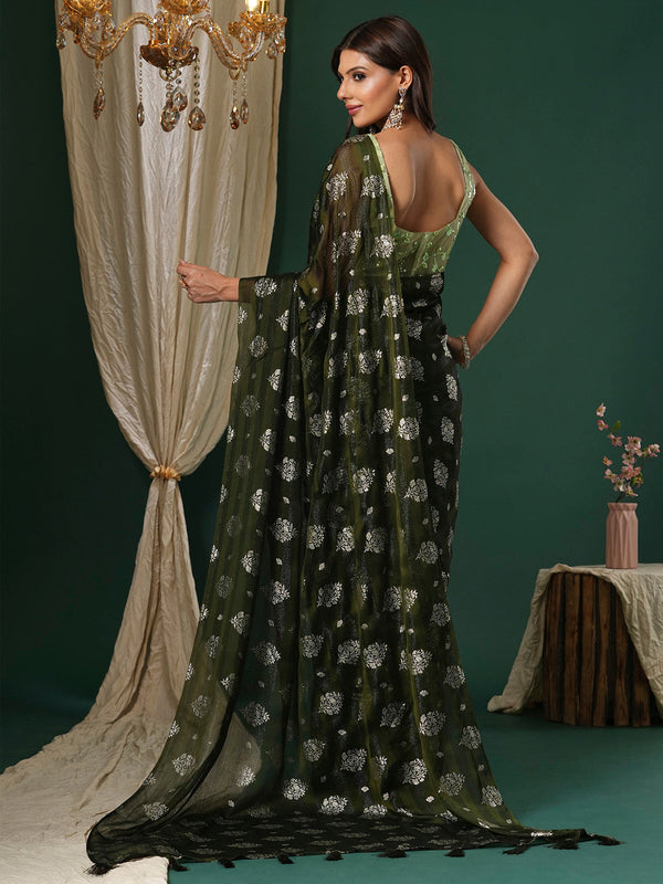 NOZ2TOZ Women's Chiffon Light Green Printed Designer Saree With Blouse Piece - Distacart