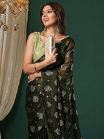 Thumbnail for NOZ2TOZ Women's Chiffon Light Green Printed Designer Saree With Blouse Piece - Distacart