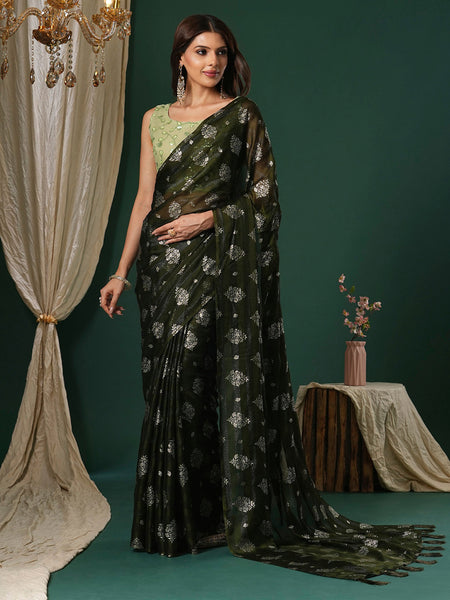 NOZ2TOZ Women's Chiffon Light Green Printed Designer Saree With Blouse Piece - Distacart