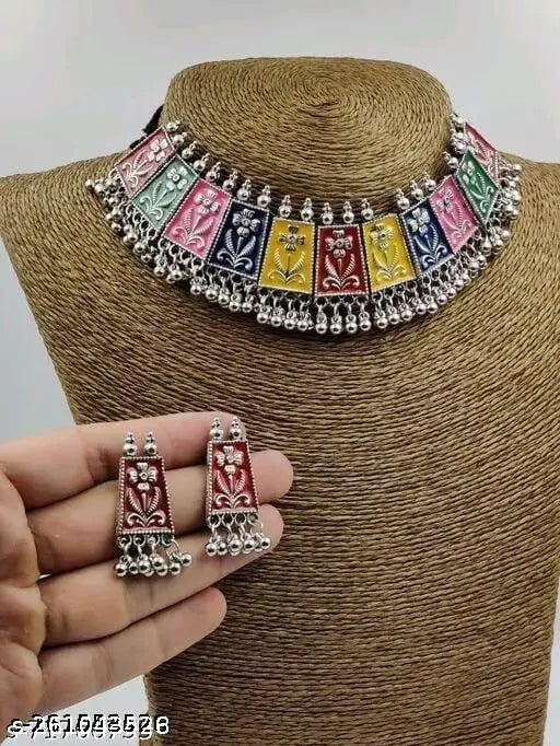 Tehzeeb Creations Women's Multi Colour Meenakari Oxidised Necklace Set - Distacart