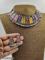 Thumbnail for Tehzeeb Creations Women's Multi Colour Meenakari Oxidised Necklace Set - Distacart