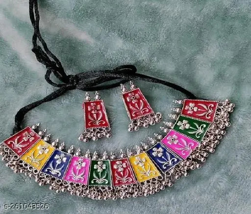 Tehzeeb Creations Women's Multi Colour Meenakari Oxidised Necklace Set - Distacart
