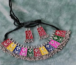 Thumbnail for Tehzeeb Creations Women's Multi Colour Meenakari Oxidised Necklace Set - Distacart