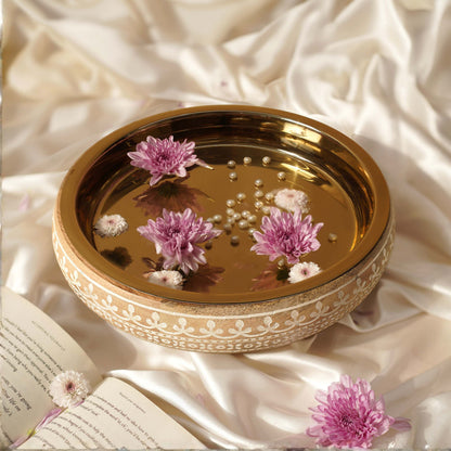 wooden and metal decorative tray bowl