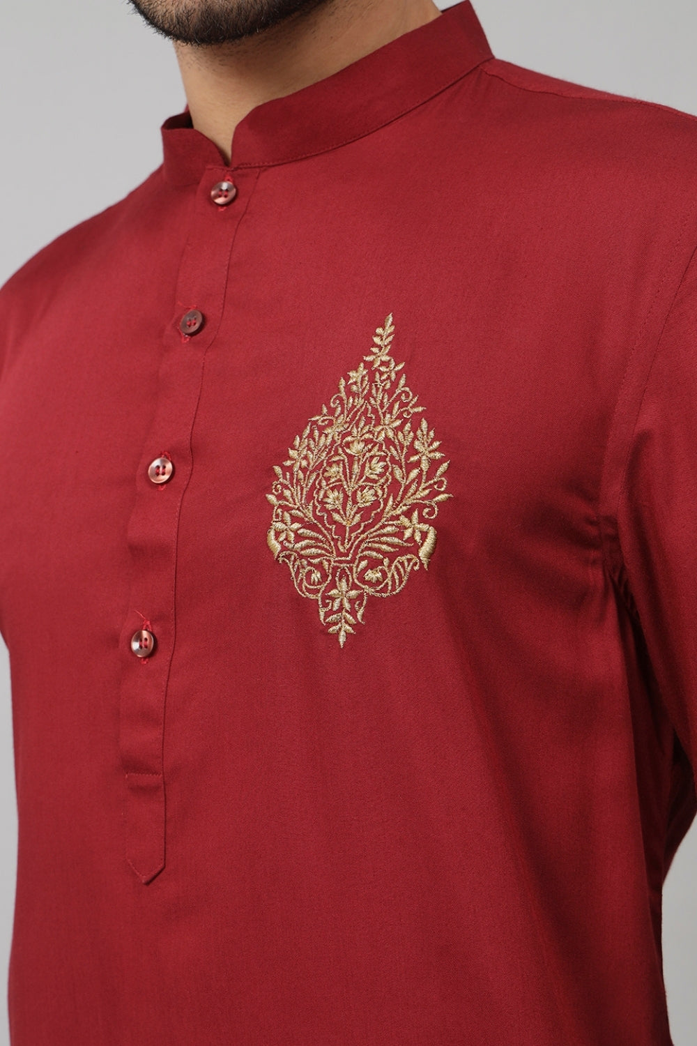 Cotton Kurta With Motif Embroidery by Hilo Design - Distacart