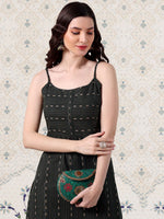 Thumbnail for Ode by House of Pataudi Cotton Geometric Texture Shoulder Straps Kurta - Distacart