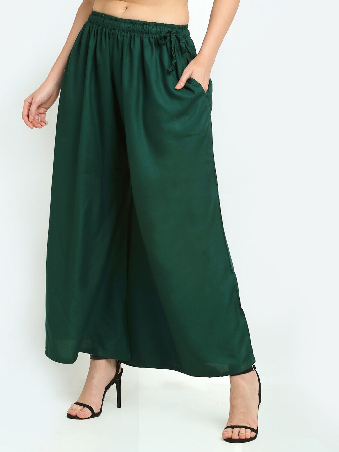 TAG 7 Women Green Solid Flared Palazzos - Distacart
