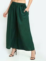 Thumbnail for TAG 7 Women Green Solid Flared Palazzos