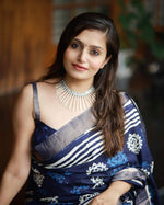 Thumbnail for Blue Poly Silk Ethnic Motifs Saree with Unstitched Blouse - A2M