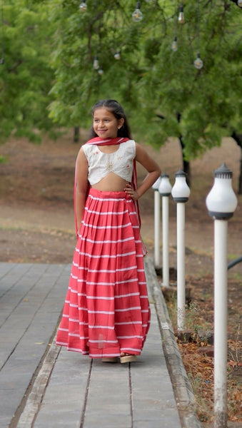 Aastha Fashion Off White Faux Georgette Digital Printed Lehenga with Thread Embroidery & Sequence Choli for Kids - Distacart