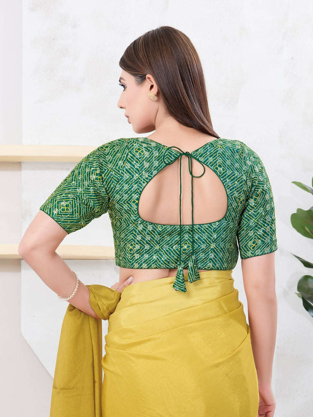 Joban Fashion Green Art Silk Elbow Sleeveless Front Open Blouse