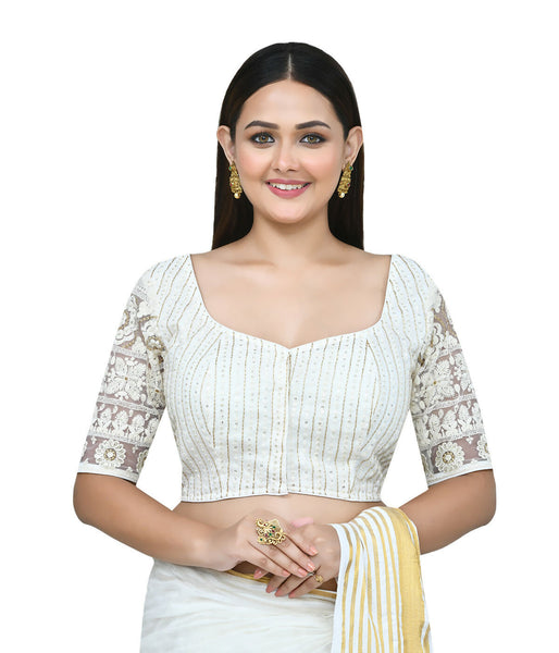 Joban Fashion Women's White Embroidered Stitched Blouse